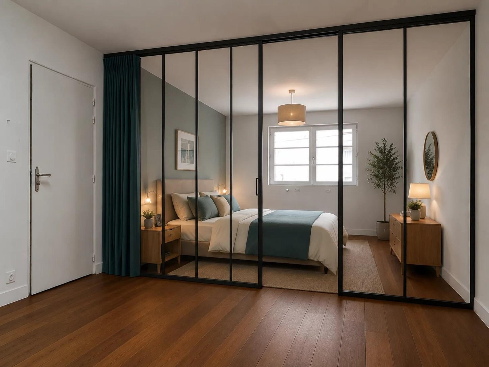 Chambre avec verrière de l'appartement T3 rénové à La Rochelle